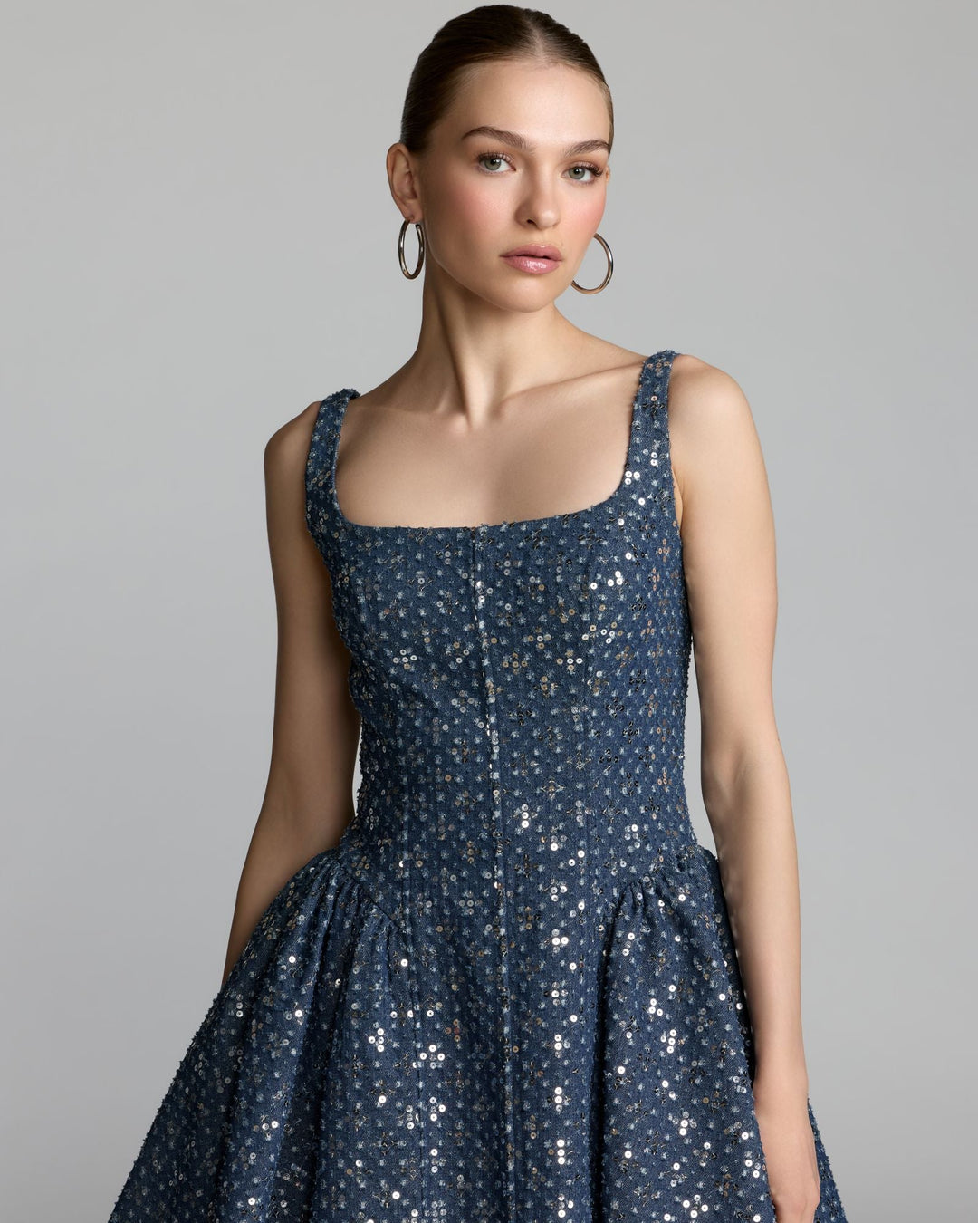 Mac Duggal 56299 Blue Sleeveless Sequin Denim Mini Dress