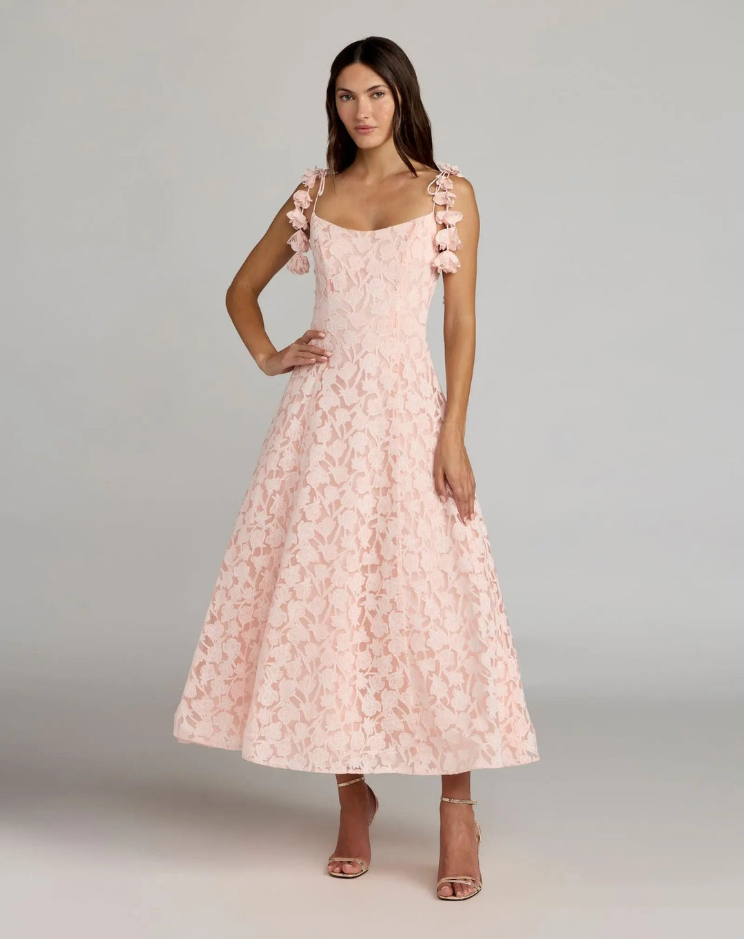 Pink Scoop Neck Floral A-Line Midi Dress - FOSTANI.com
