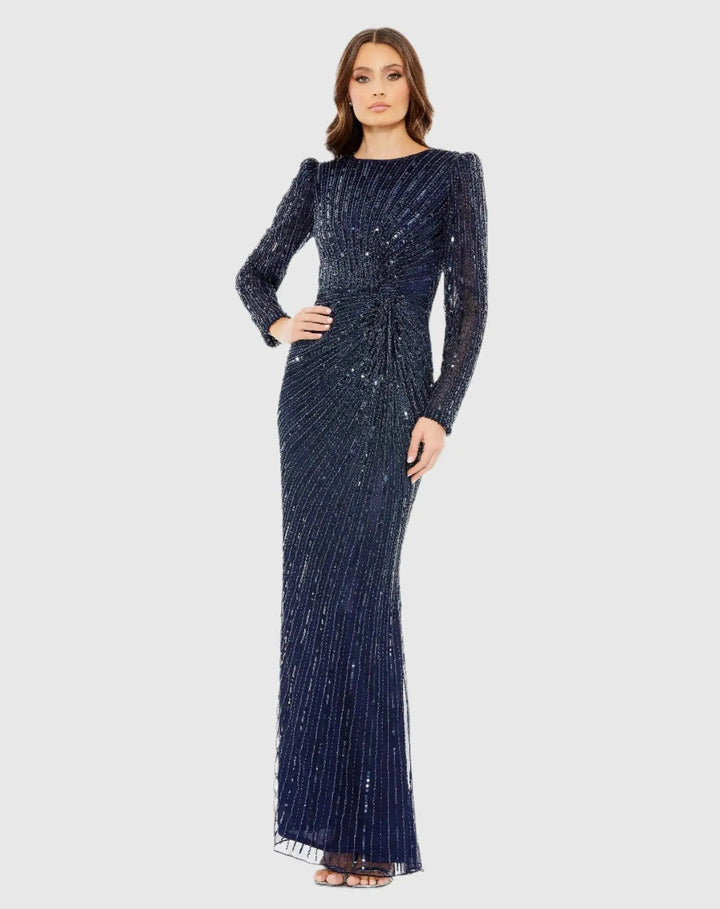 Mac Duggal 5641 Embellished Puff Sleeve Side Knot Gown