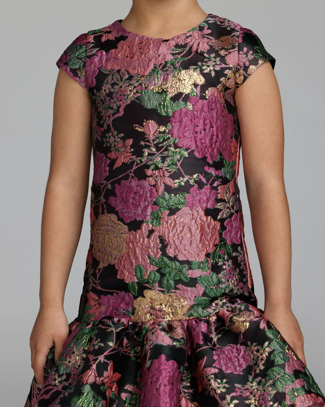 Mac Duggal 56538 Girls Floral Brocade Drop Waist Mini Dress