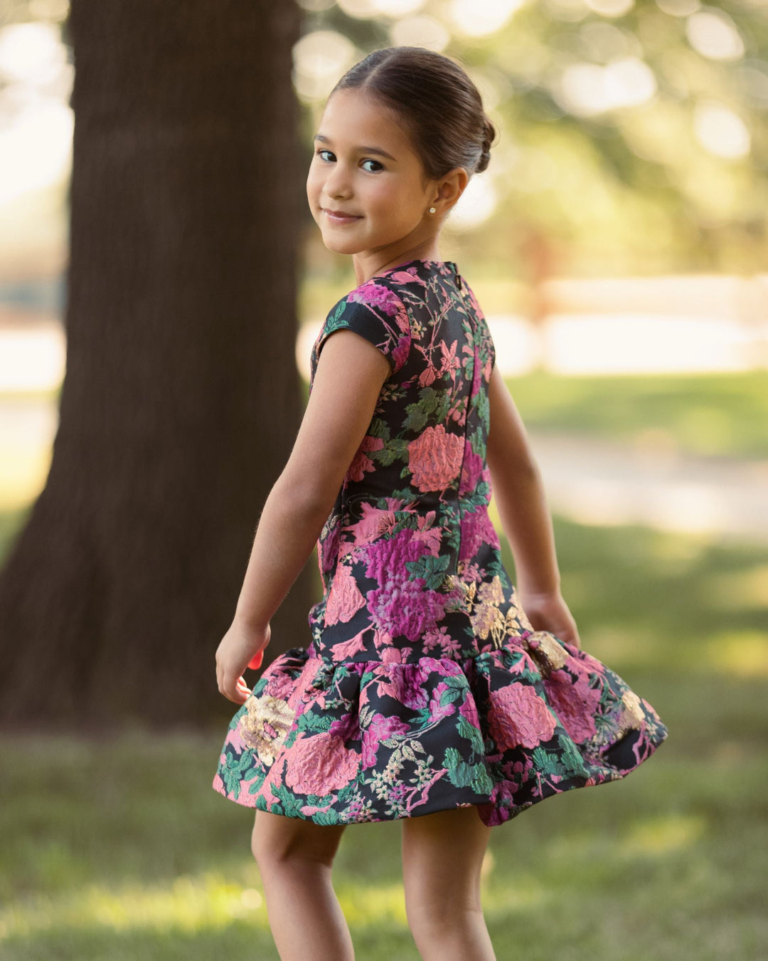 Mac Duggal 56538 Girls Floral Brocade Drop Waist Mini Dress