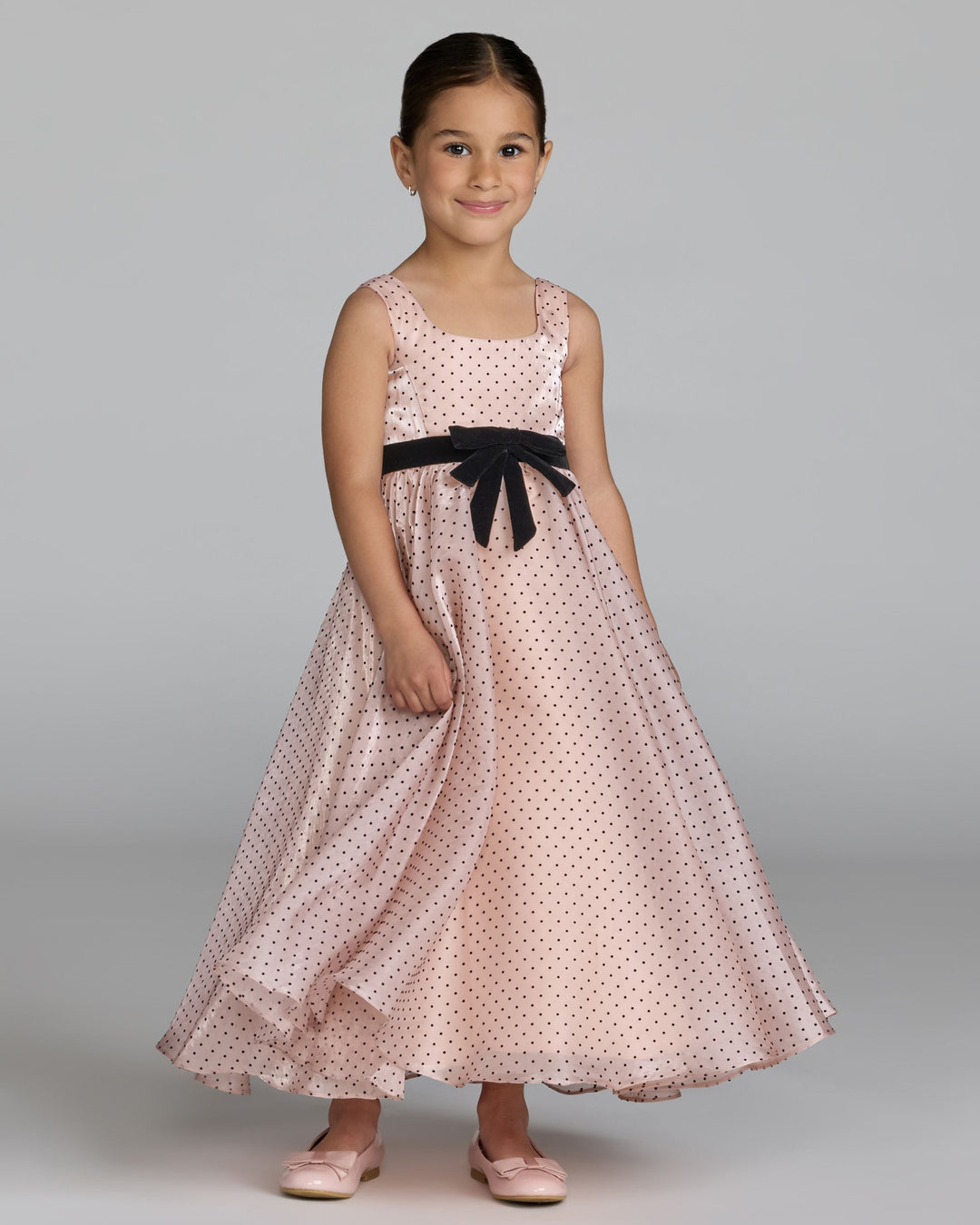 Mac Duggal 56540 Girls Polka Dot Square Neck Dress With Bow