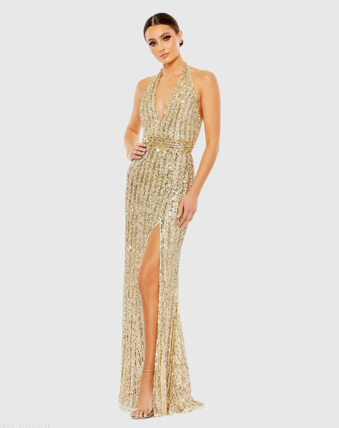 Mac Duggal 5759 Sequined Halter Strap Trumpet Gown