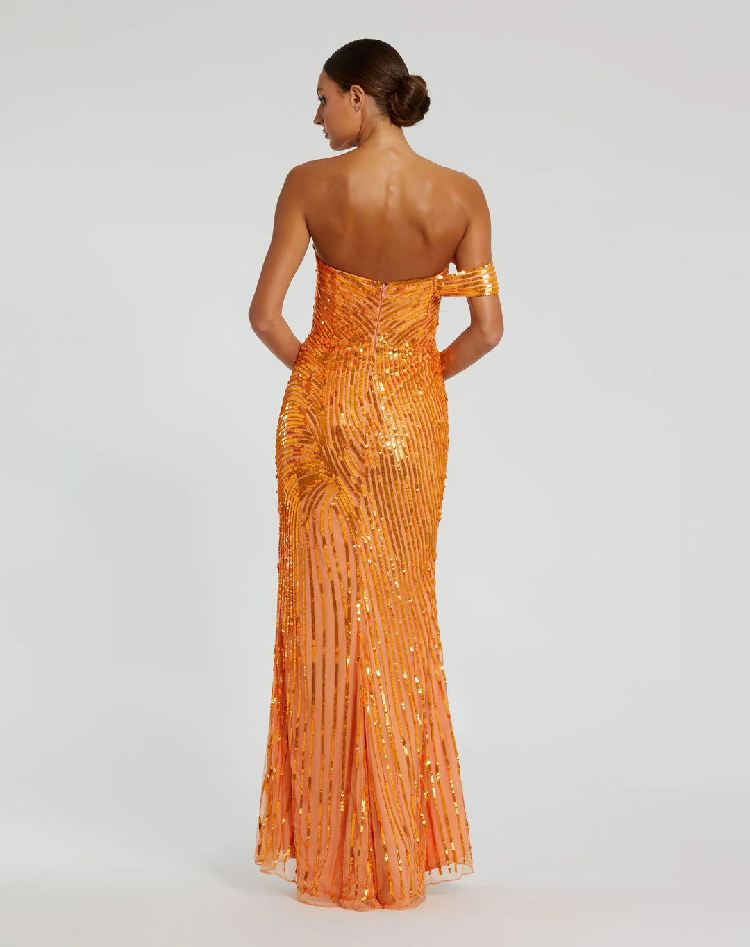 Mac Duggal 6072 One Shoulder Mesh Sequin Gown With Slit