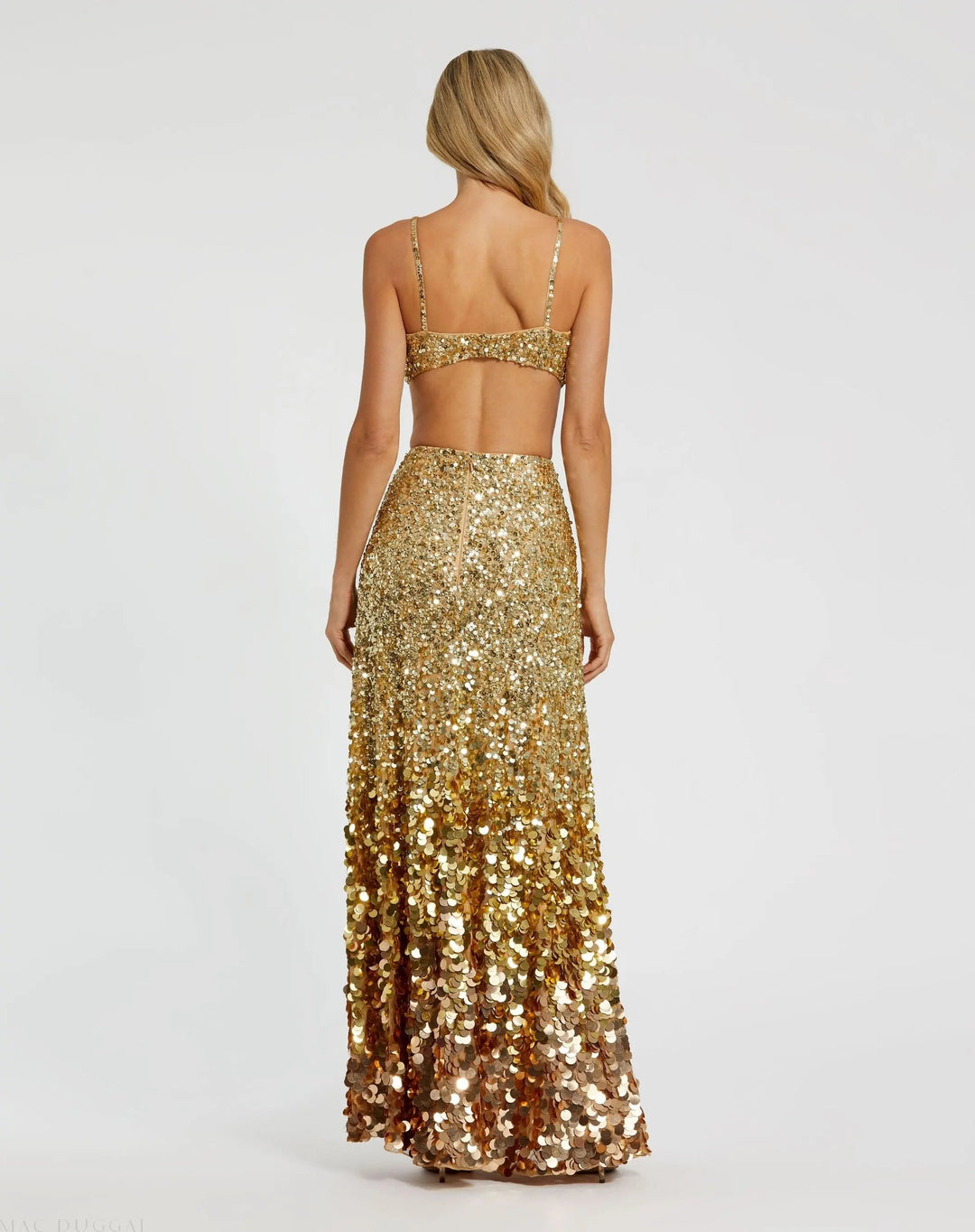 Mac Duggal 6077 Thin Strap Cut Out Gown With Ombre Sequins
