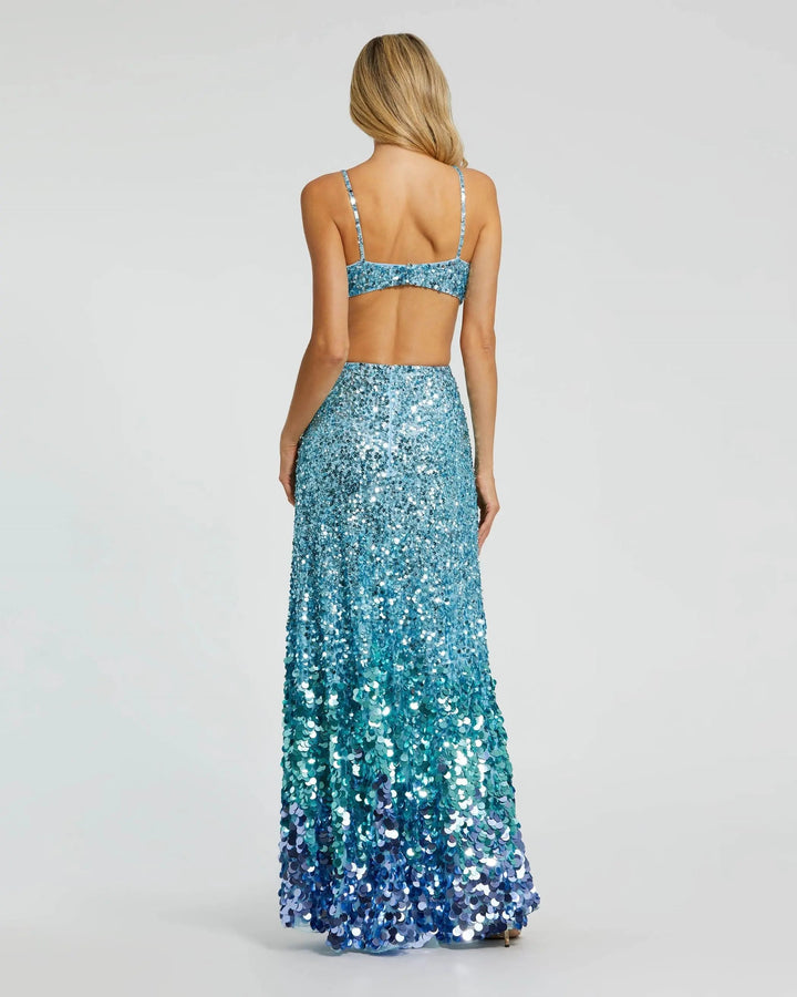 Mac Duggal 6077 Thin Strap Cut Out Gown With Ombre Sequins