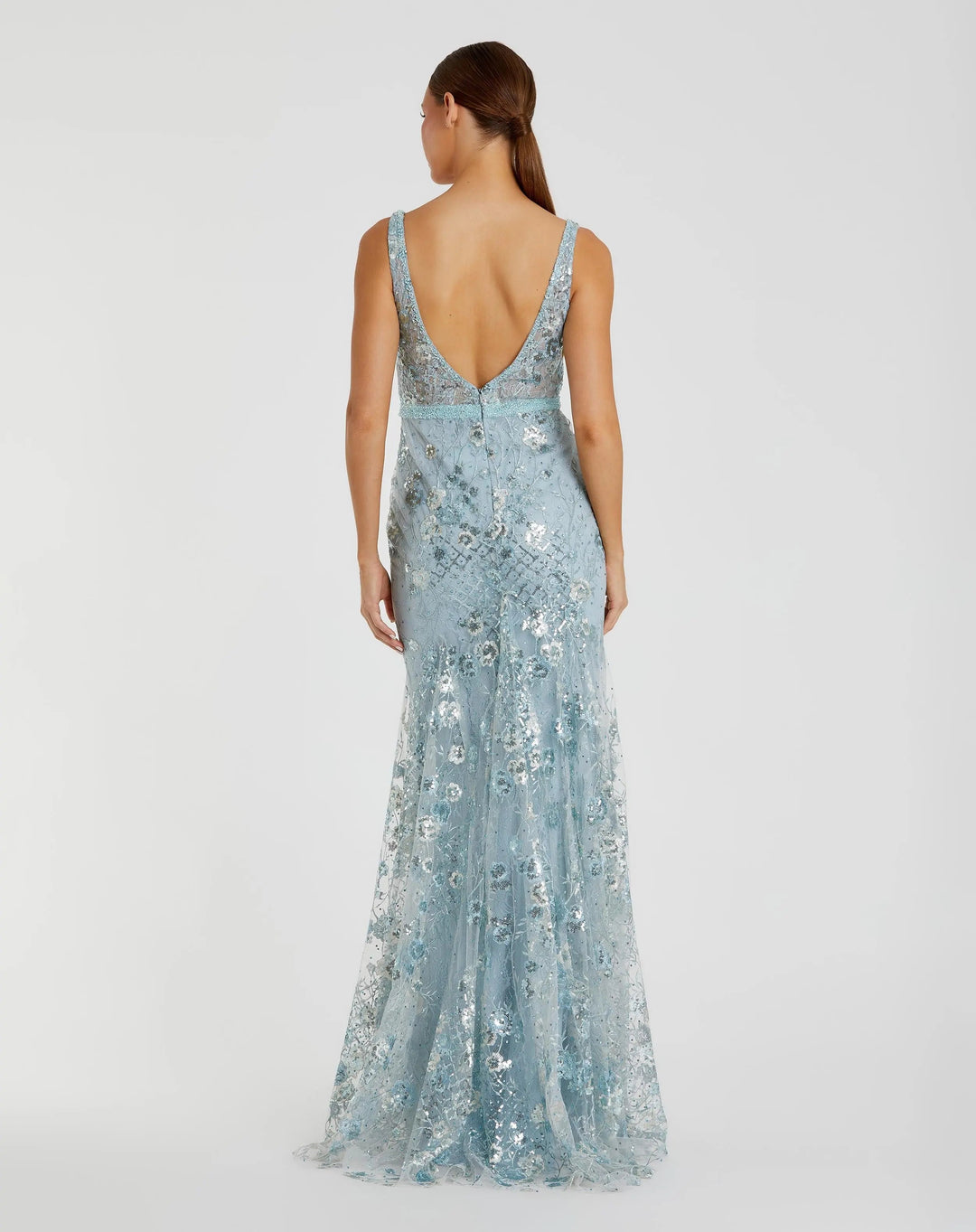 Mac Duggal 67481 Floral Embellished Sleeveless Plunge Neck Gown