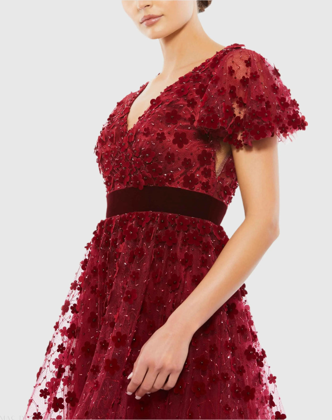 Mac Duggal 67854 Embellished Butterfly Sleeve Velvet Hem Midi Dress