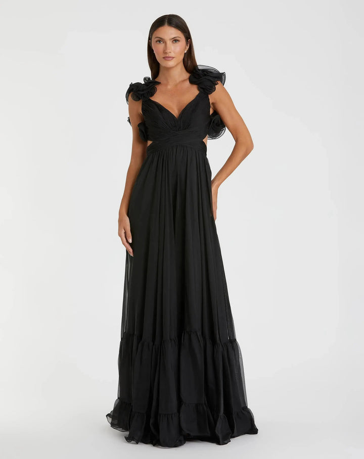 Mac Duggal 67911 Ruffle Tiered Cut-Out Chiffon Gown