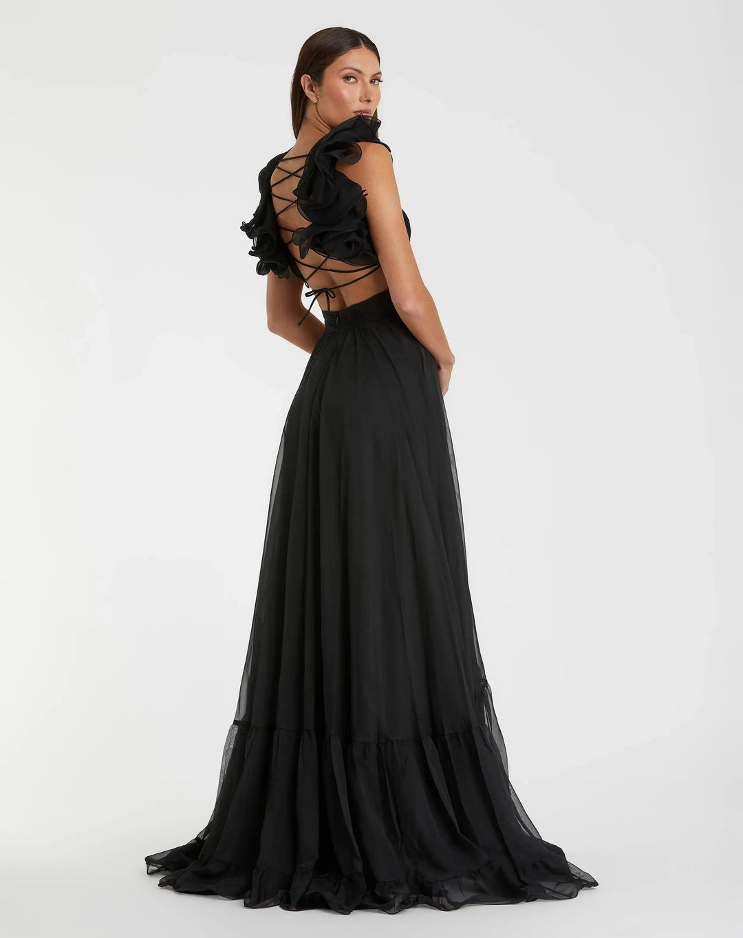 Mac Duggal 67911 Ruffle Tiered Cut-Out Chiffon Gown