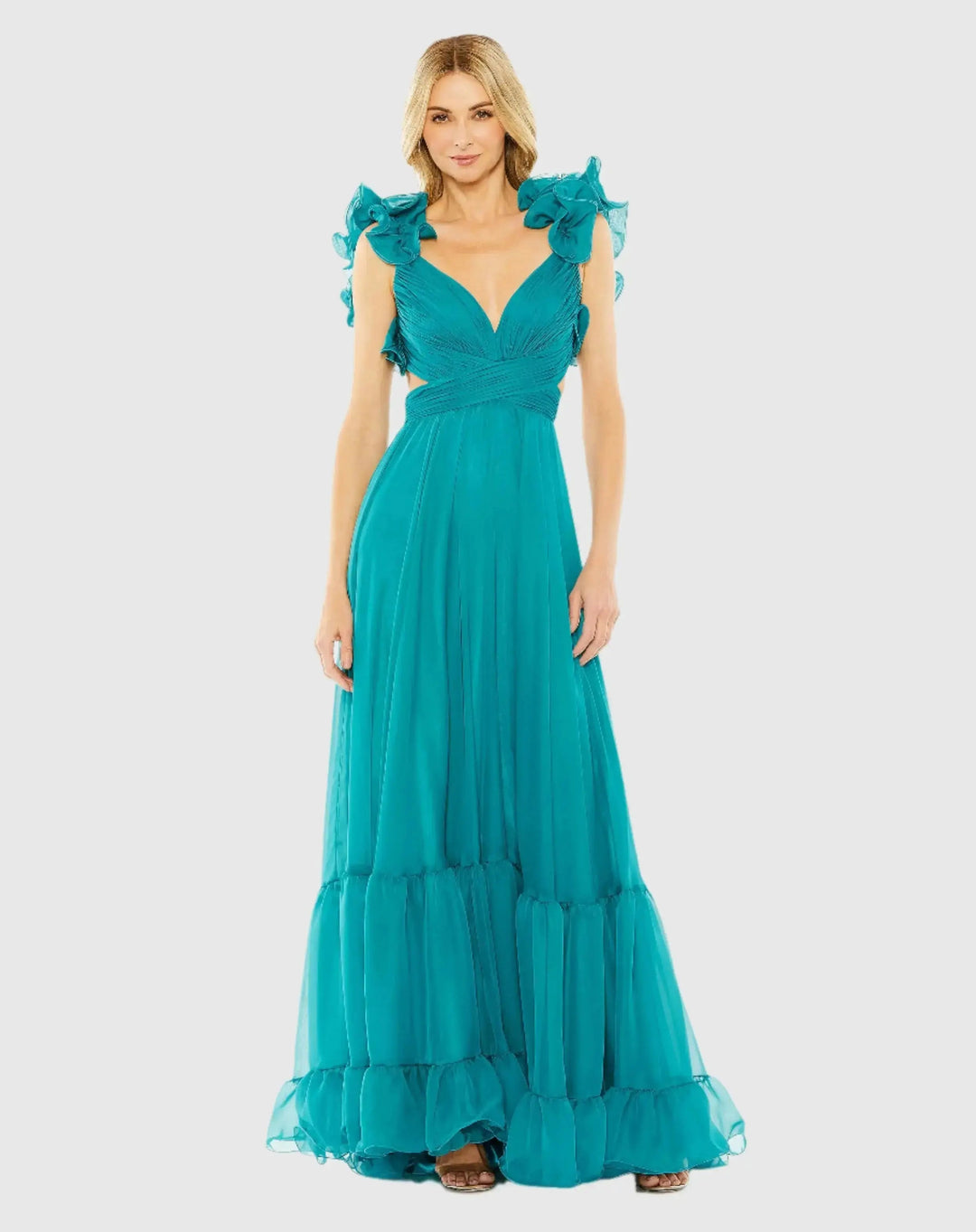 Mac Duggal 67911 Ruffle Tiered Cut-Out Chiffon Gown