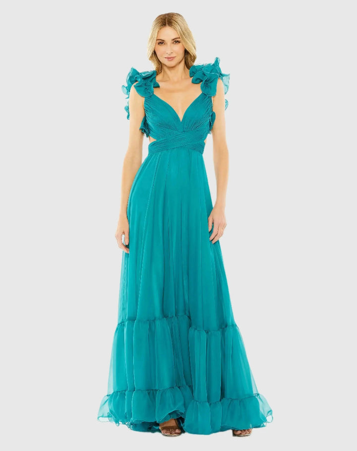 Mac Duggal 67911 Ruffle Tiered Cut-Out Chiffon Gown
