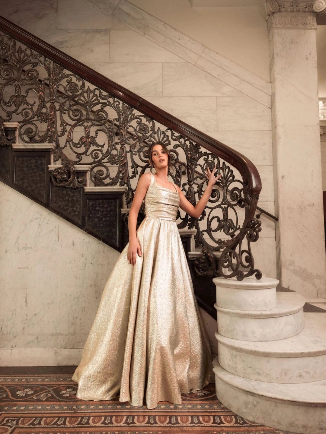 Mac Duggal 68349 Metallic Pleated Bodice Ballgown