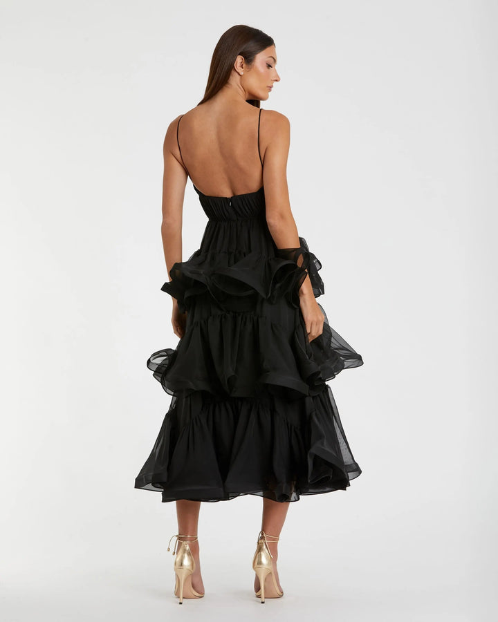 Mac Duggal 68411 Black Tiered V-Neck Dress