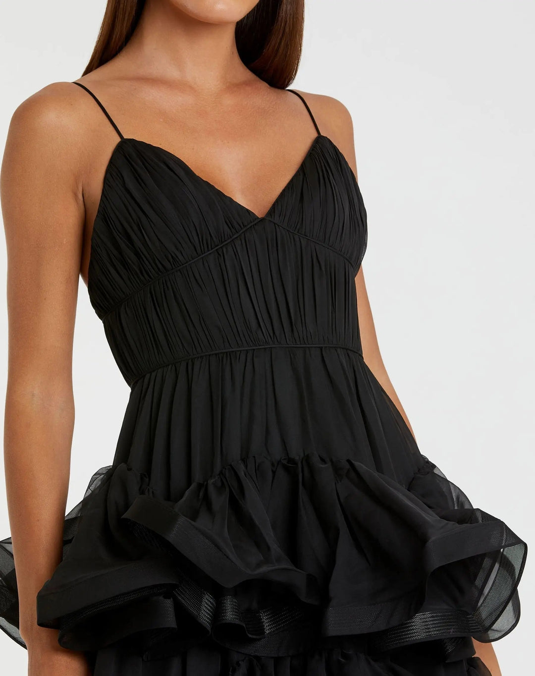 Mac Duggal 68411 Black Tiered V-Neck Dress