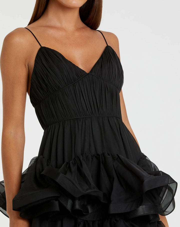 Mac Duggal 68411 Black Tiered V-Neck Dress