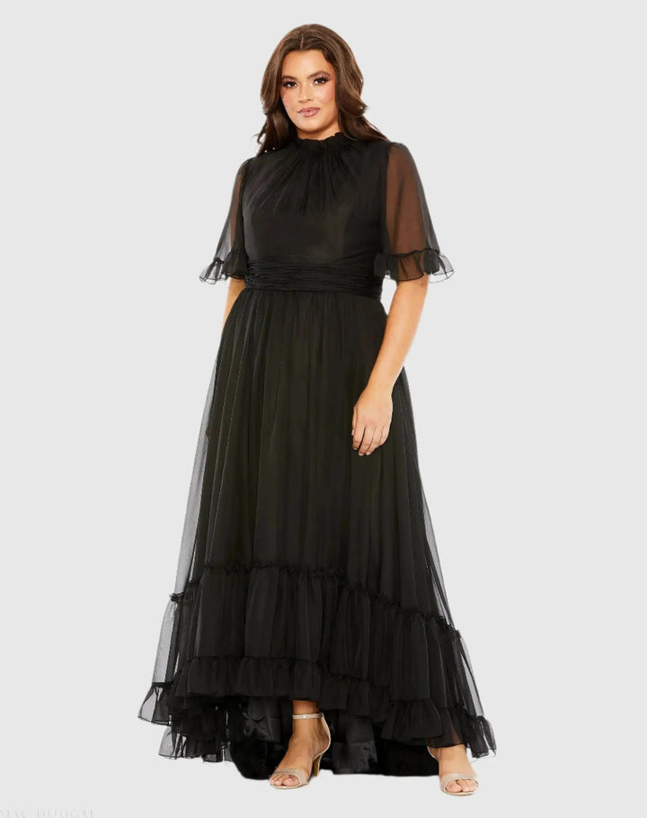 Mac Duggal 68427 Ruffle Tiered High Low Flutter Sleeve Gown (Plus)