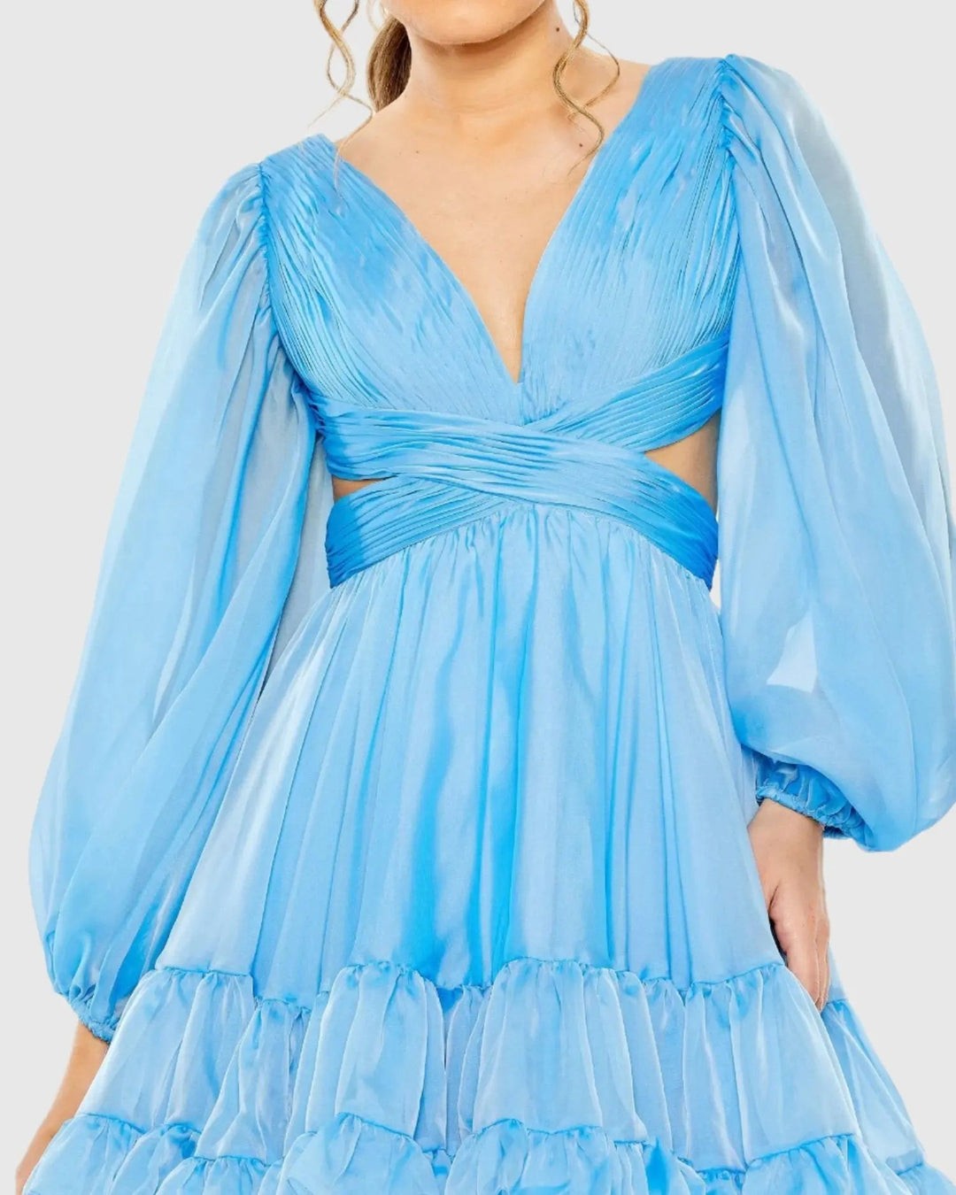 Mac Duggal 68451 Chiffon Cut Out Long Sleeve Mini Dress