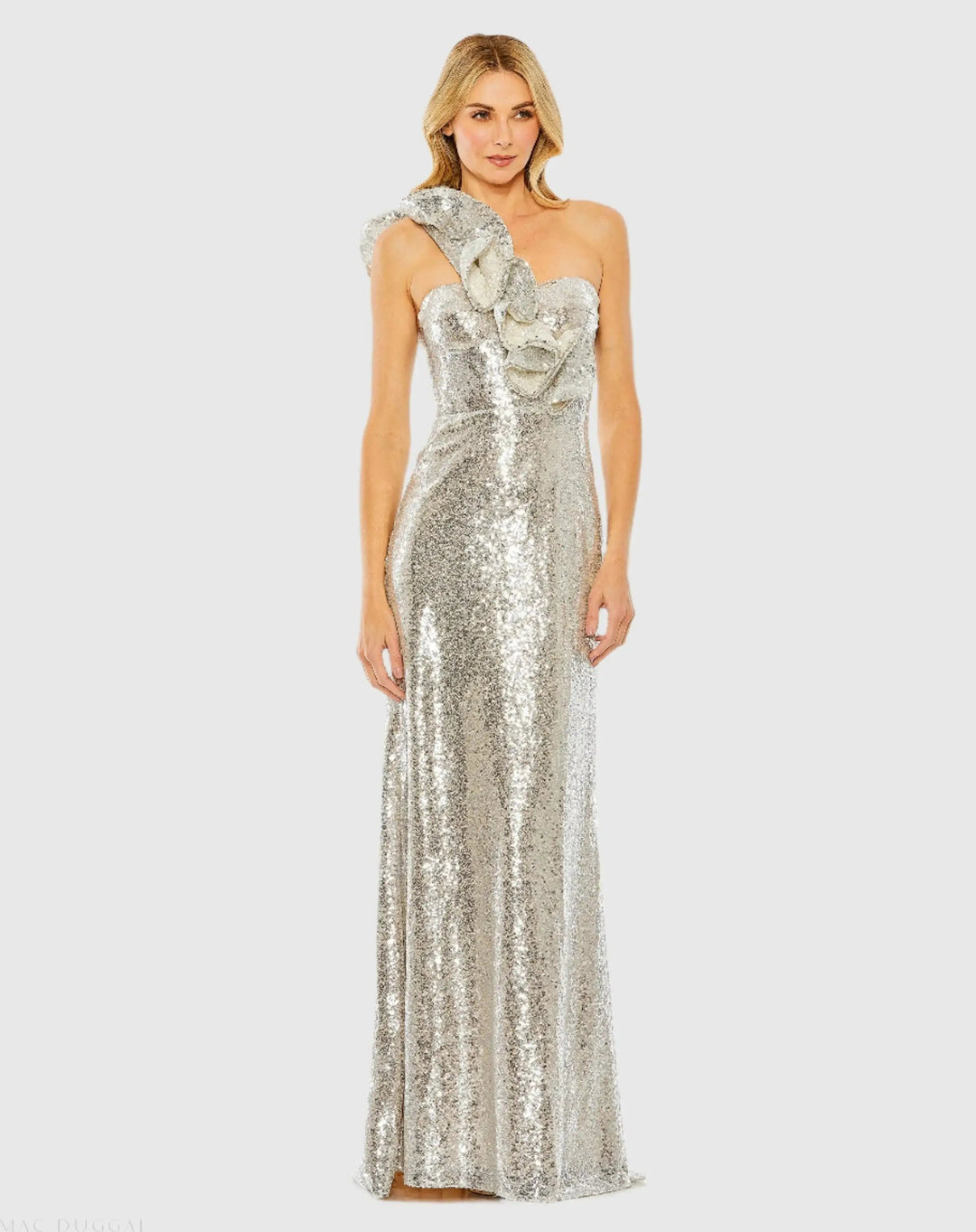 Mac Duggal 68513 Sequin Ruffled One Shoulder Gown