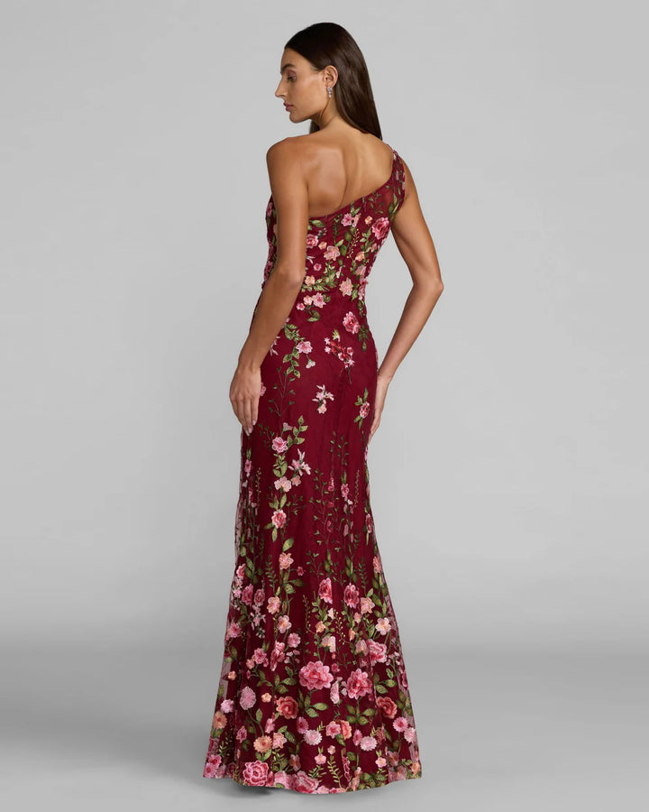 Mac Duggal 68606 Petite Green One Shoulder Floral Embroidered Gown