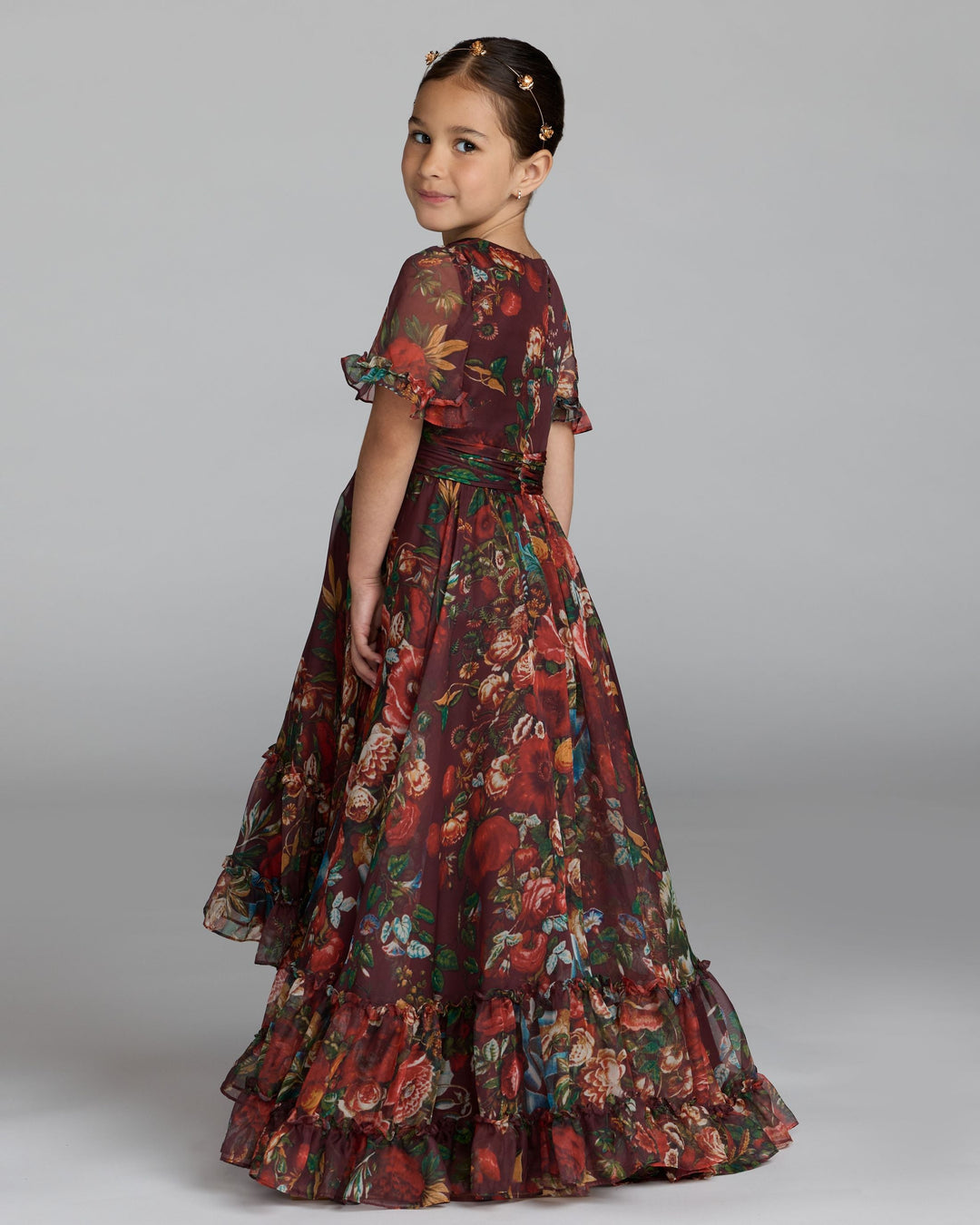 Mac Duggal 68668 Girls Floral Ruffle High-Low Dress