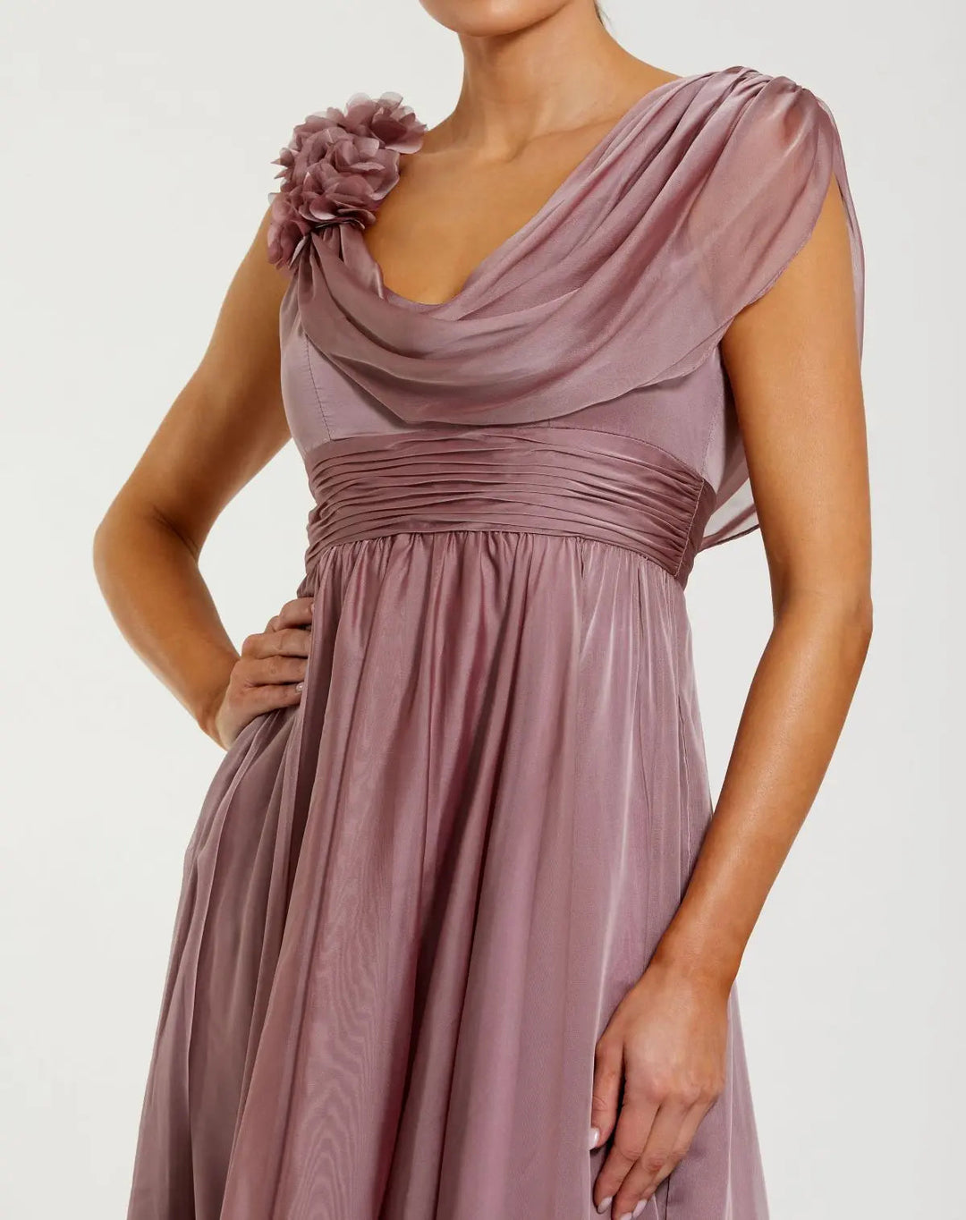 Mac Duggal 68967 Pink Chiffon Cowl Neck Dress With 3D Flowers