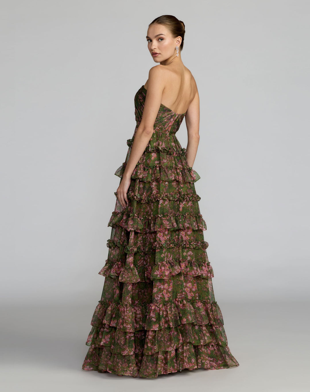 Mac Duggal 69065 Floral Strapless Tiered Ruffle Ball Gown