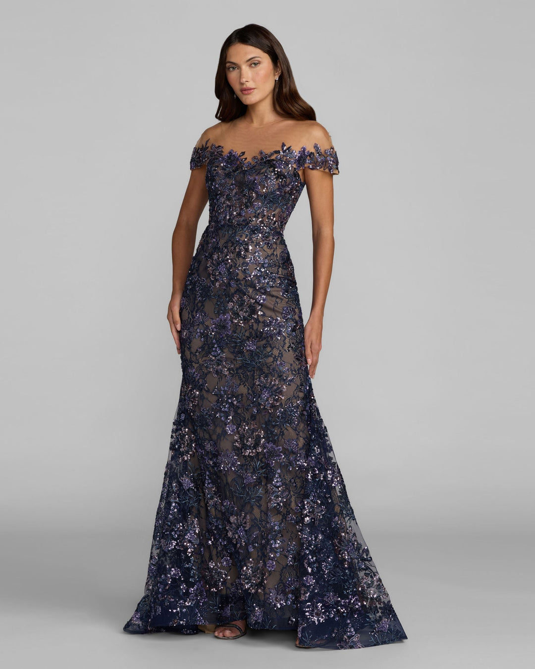 Mac Duggal 69139 Navy Embellished Lace Trumpet Gown