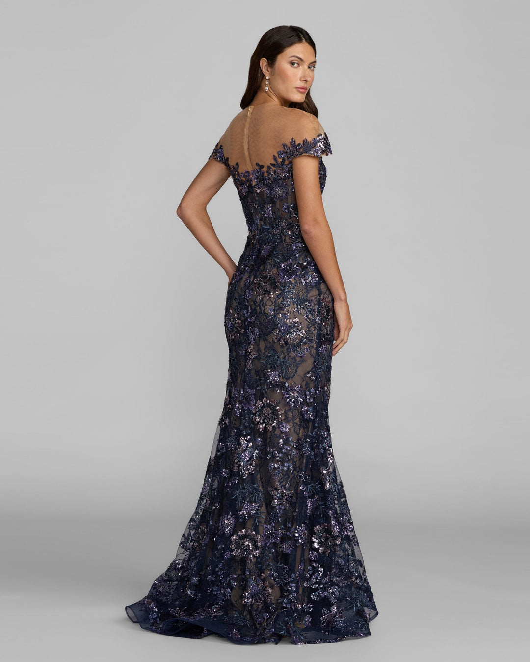 Mac Duggal 69139 Navy Embellished Lace Trumpet Gown