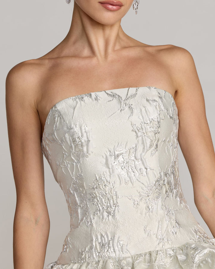 Mac Duggal 69145 Strapless Brocade Bubble Hem Mini Dress