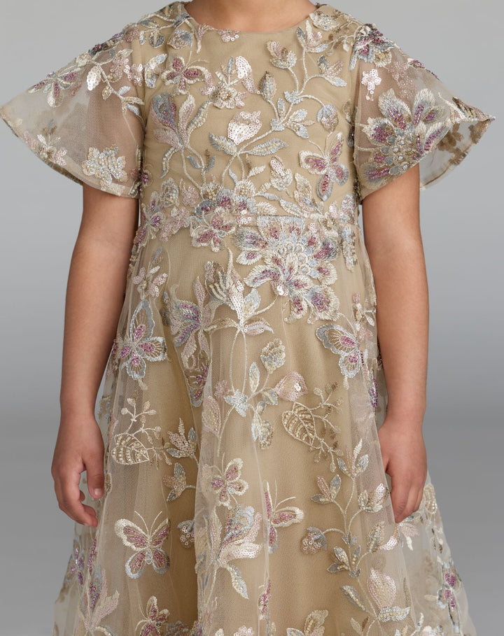 Mac Duggal 69318 Girls Floral Embroidered A-Line Midi Dress