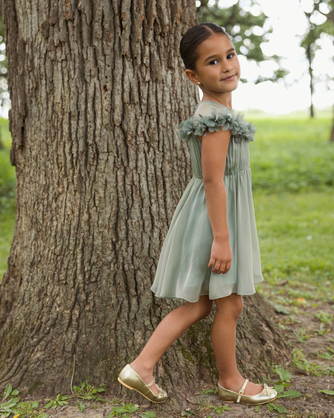 Mac Duggal 69319 Girls Midi Dress With 3D Flowers