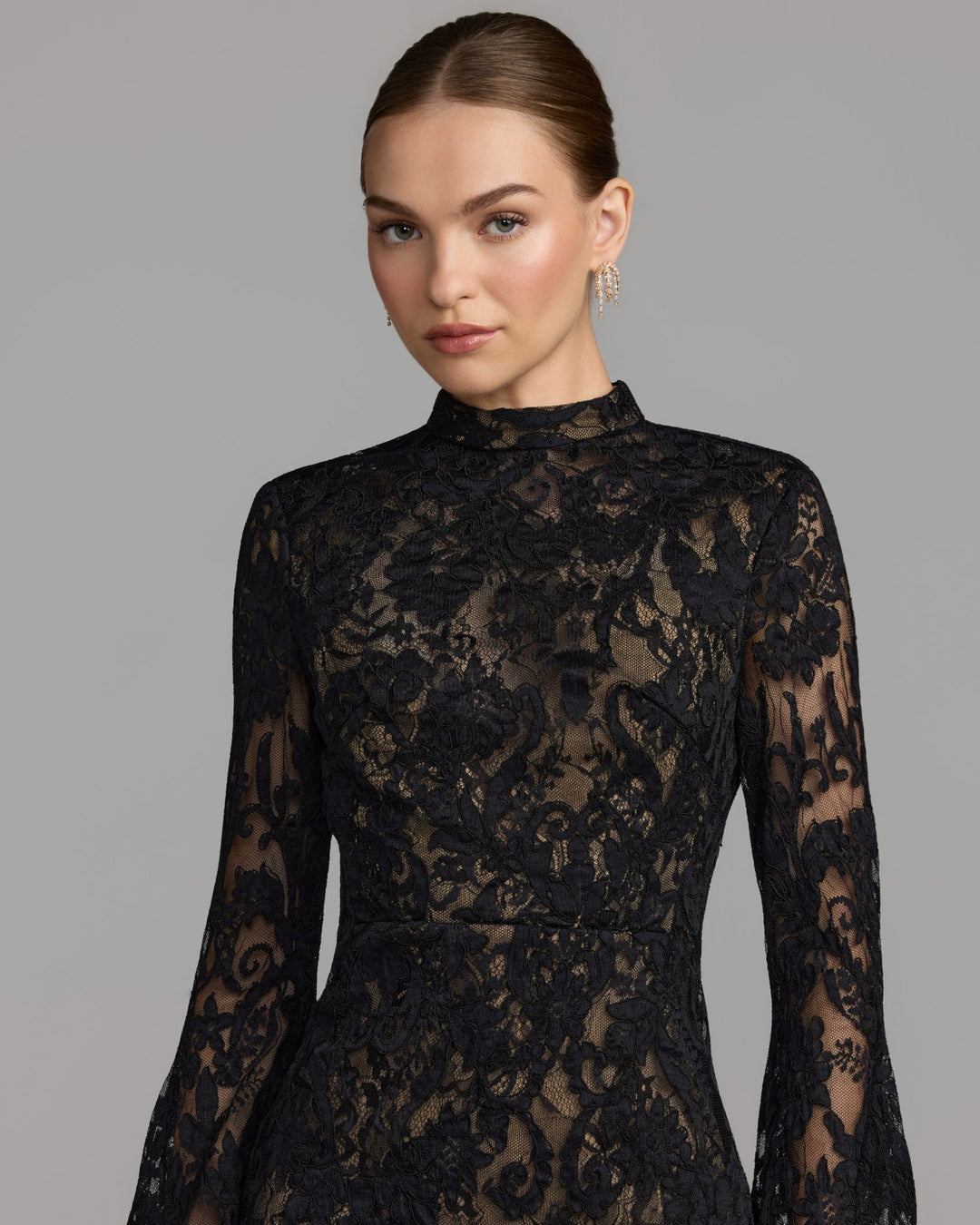 Mac Duggal 69425 Mock Neck Long Sleeve Lace Gown