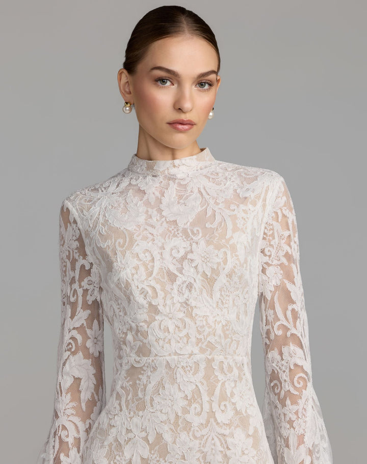 Mac Duggal 69425 Mock Neck Long Sleeve Lace Gown