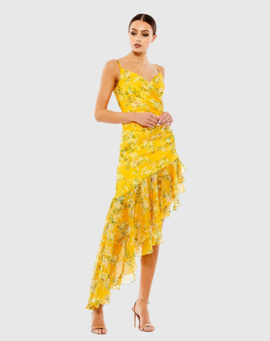 Mac Duggal 70202 Floral Chiffon Hi-Low Ruffle Gown