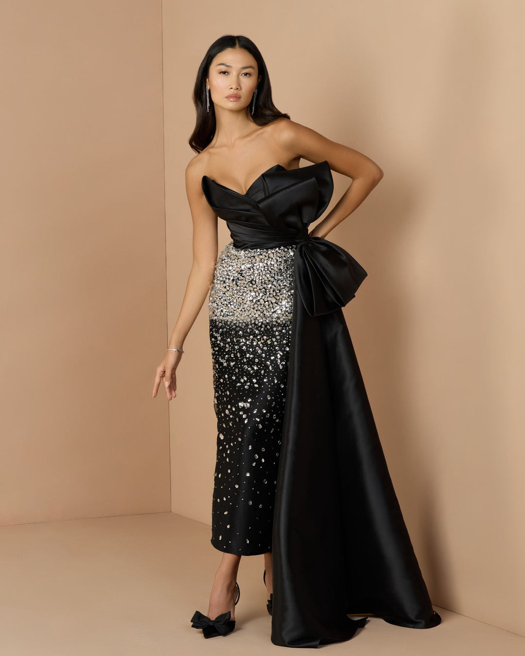 Mac Duggal 77105 Strapless Crystal Embellished Satin Dress With Bow