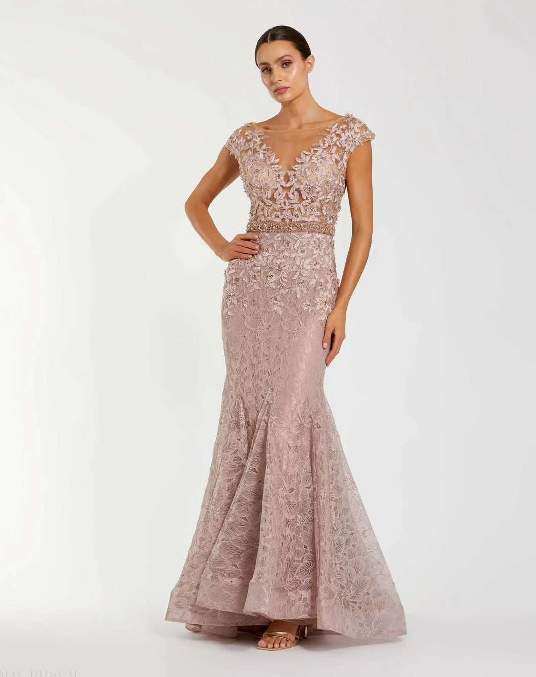 Mac Duggal 79268 High Neck Shoulder Flower Detail Mermaid Gown
