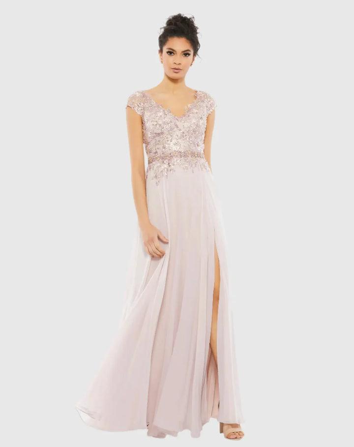 Mac Duggal 79365 Navy Embellished Chiffon Cap Sleeve A-Line Gown