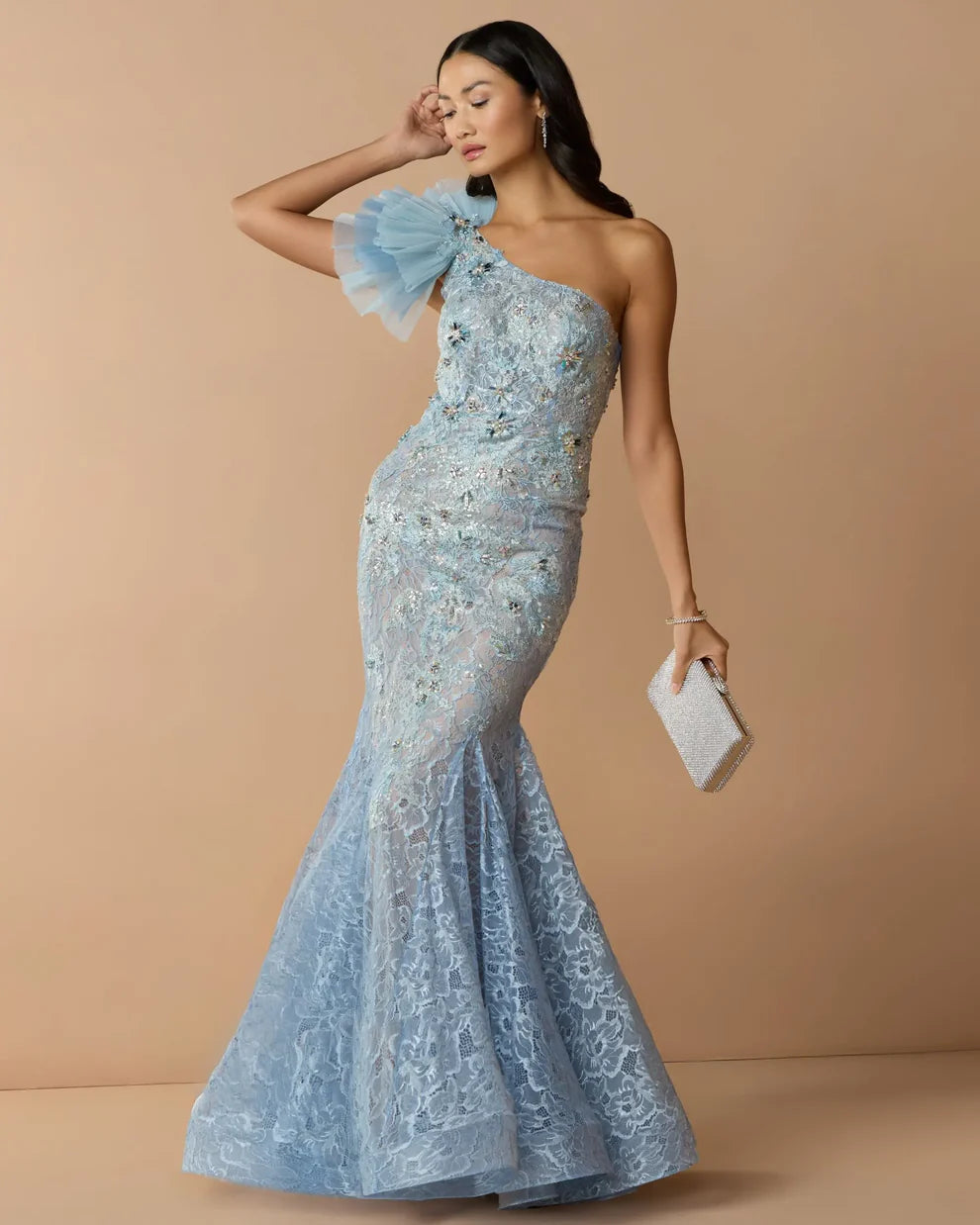 Mac Duggal 79456 Sleeveless One Shoulder Embroidered Mermaid Dress - FOSTANI.com