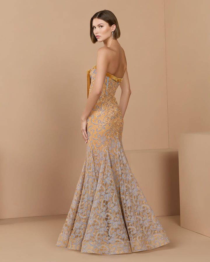 Mac Duggal 79459 Embroidered Lace Strapless Mermaid Gown