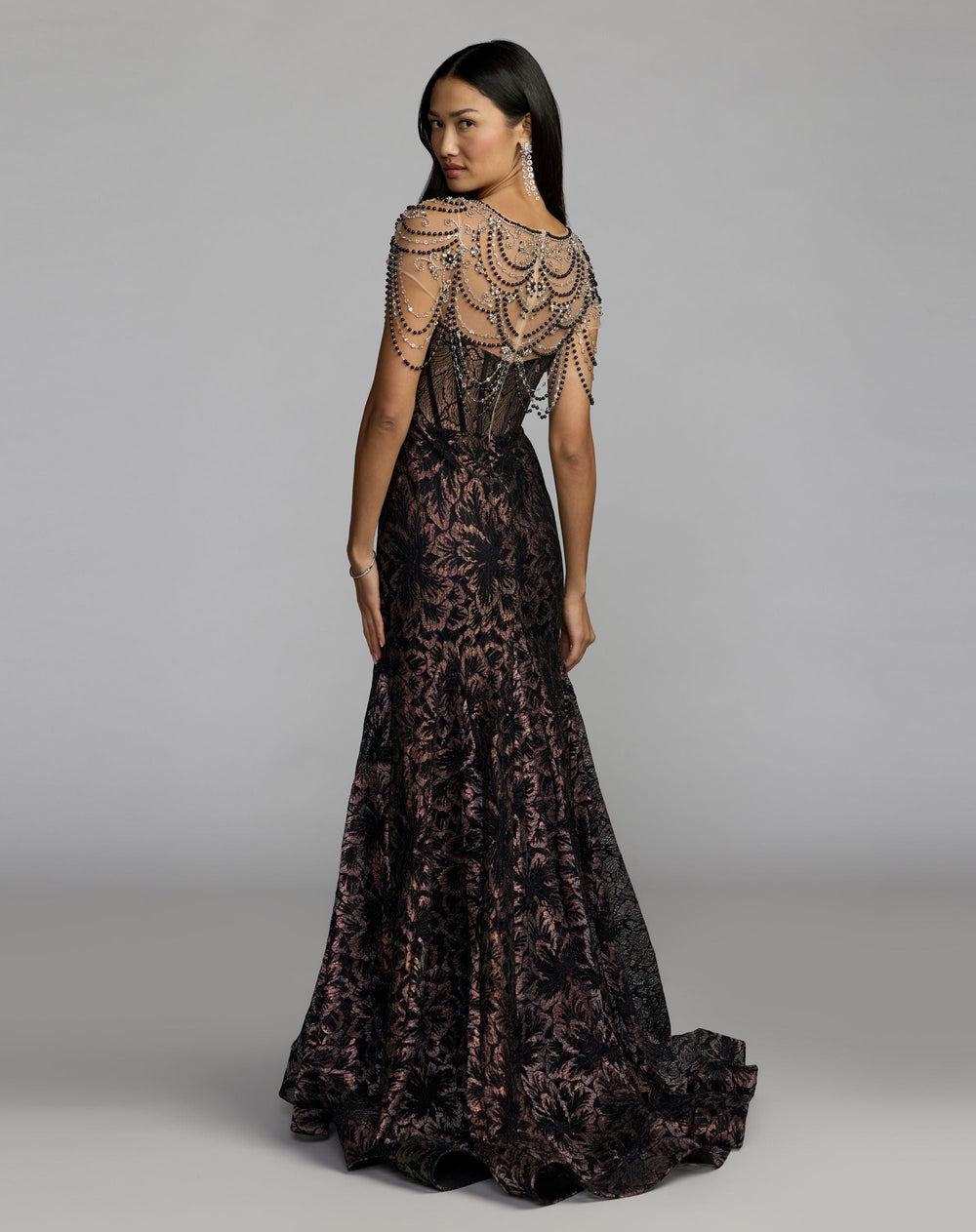 Mac Duggal 79471 Lace Corset Gown With Draped Beading