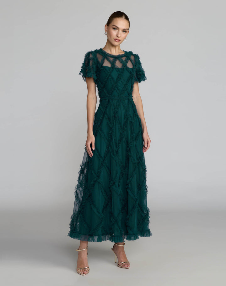 Mac Duggal 8278 Short Sleeve High Neck Ruffle Dress