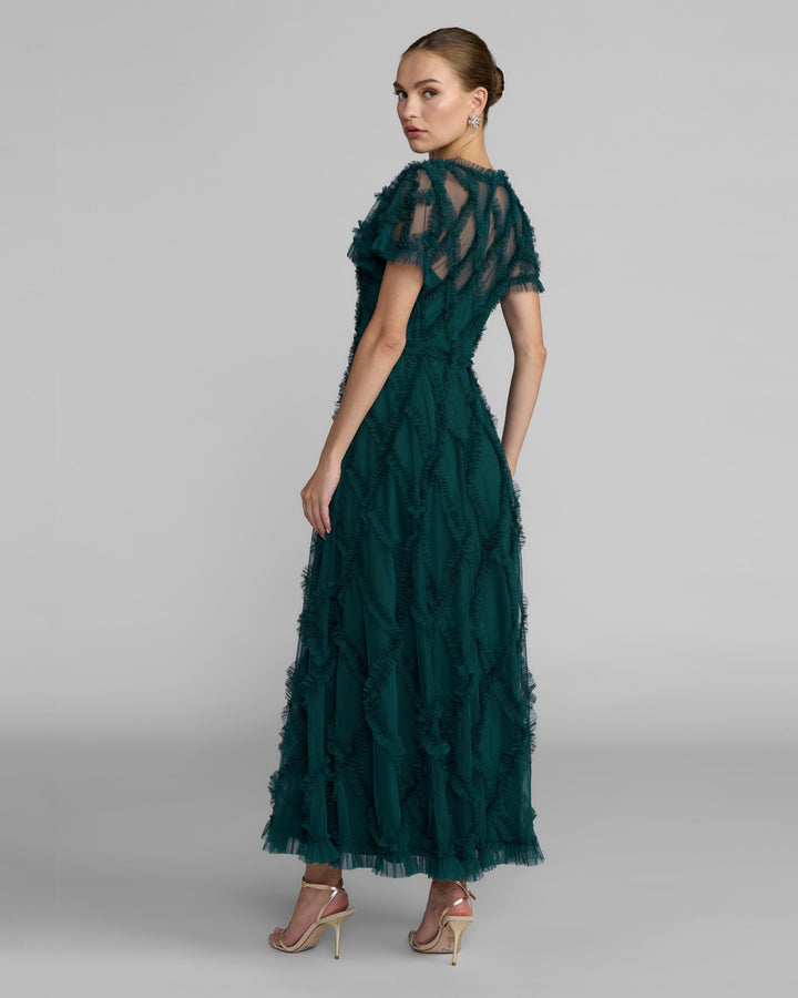 Mac Duggal 8278 Short Sleeve High Neck Ruffle Dress