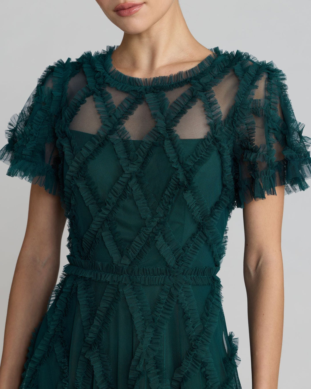 Mac Duggal 8278 Short Sleeve High Neck Ruffle Dress