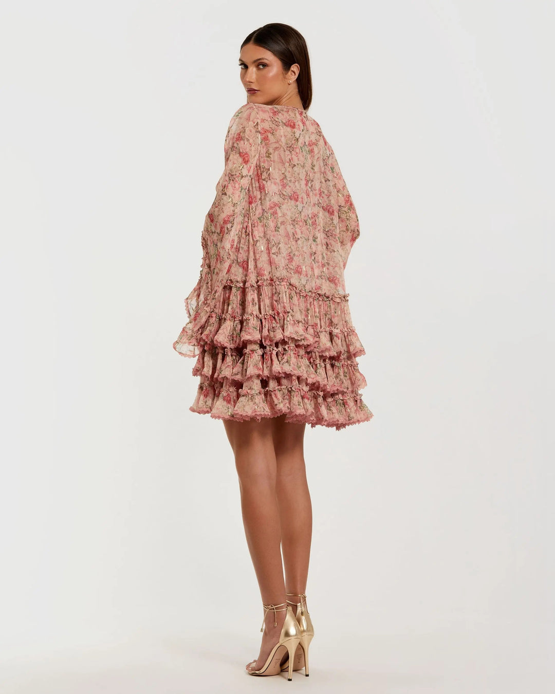 Mac Duggal 8336 Floral Long Sleeve Ruffle Mini Dress