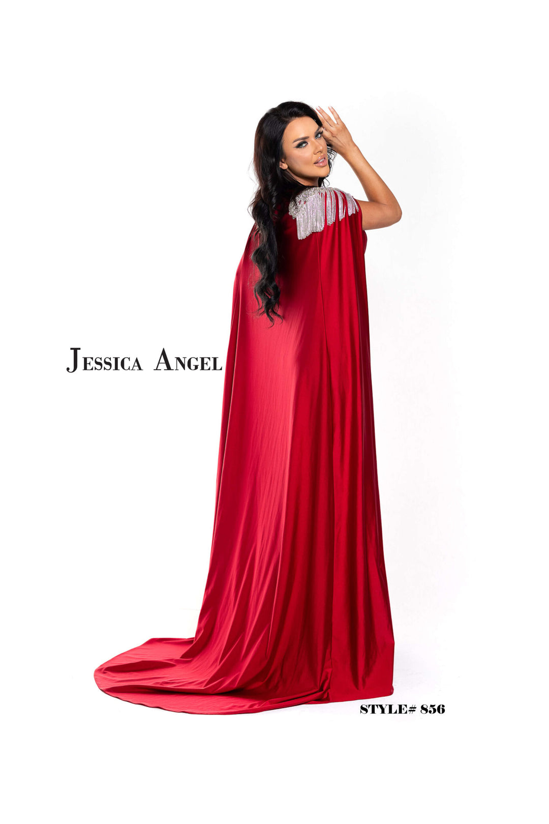 Jessica Angel 856 cape train mermaid gown back view