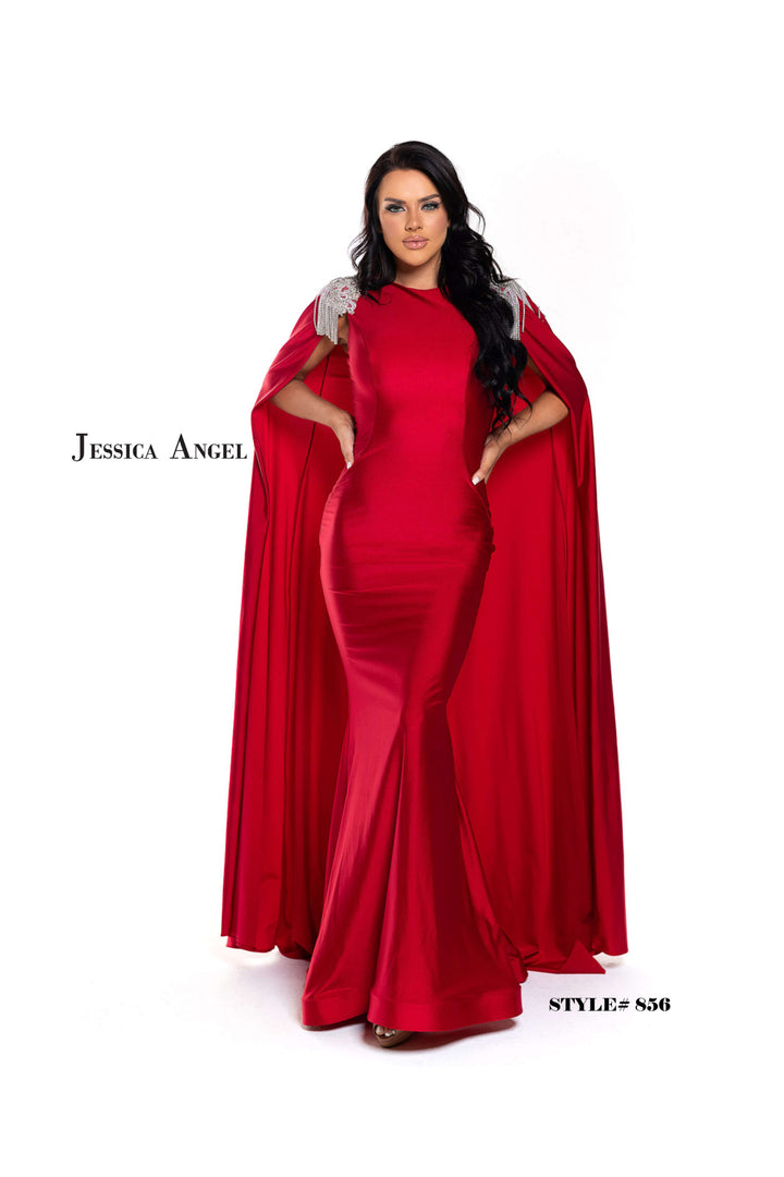 Jessica Angel 856 high neck cape mermaid gown front view
