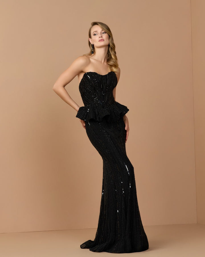 Mac Duggal 86018 Strapless Embellished Peplum Gown