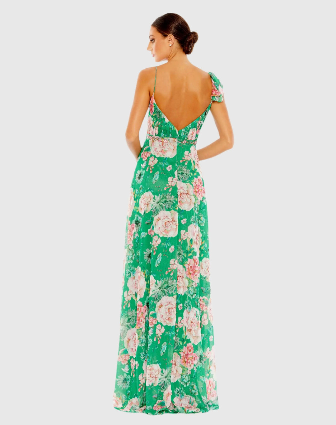 Mac Duggal 9175 Floral Print Ruffled Wrap Over A Line Gown