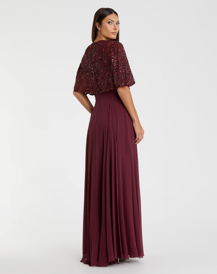 Mac Duggal 9181 Beaded Cape A-Line Gown